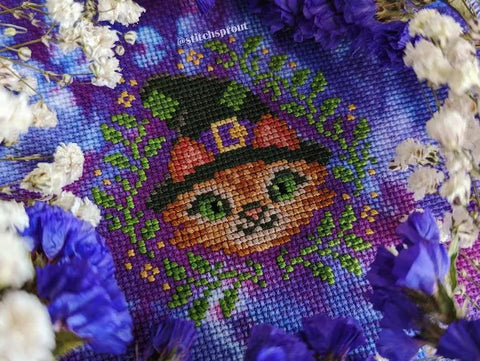 Herbal Witch Cat - StitchSprout Cross Stitch
