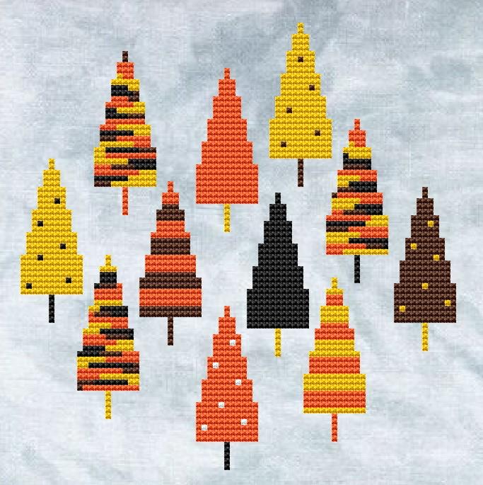 Halloween Trees - Cute Embroidery by Kate