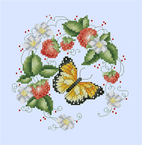 Strawberries And Butterfly - Kitty & Me Designs