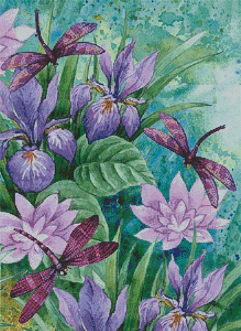 Irises And Dragonflies - Artecy Cross Stitch