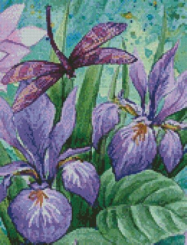Irises And Dragonflies (Crop) - Artecy Cross Stitch