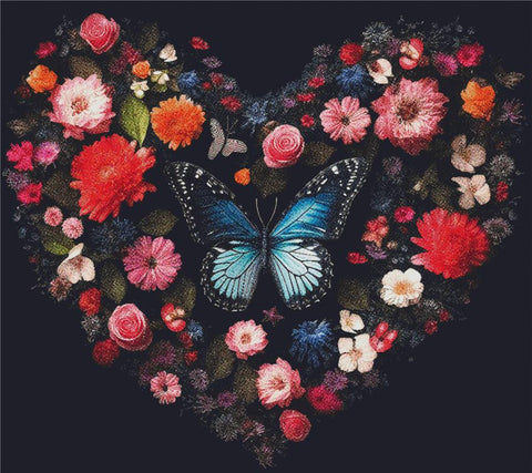 Valentines Day Heart Of Flowers And Butterflies - X Squared Cross Stitch