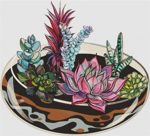 Succulents In A Glass Aquarium II - X Squared Cross Stitch