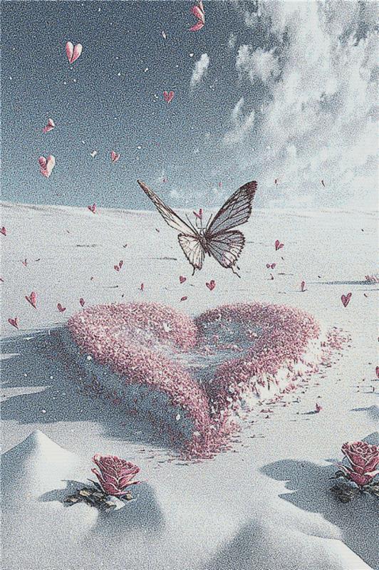 Pink Heart In The Snow - X Squared Cross Stitch