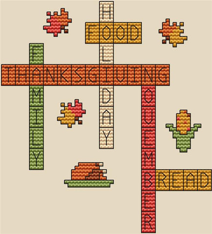 Thanksgiving Crossword - Cute Embroidery by Kate