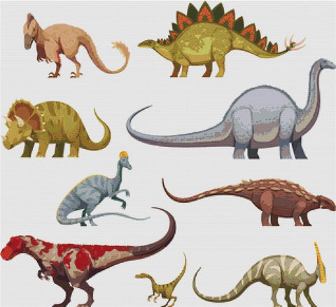 Set Of Cartoon Dinosaurs - X Squared Cross Stitch