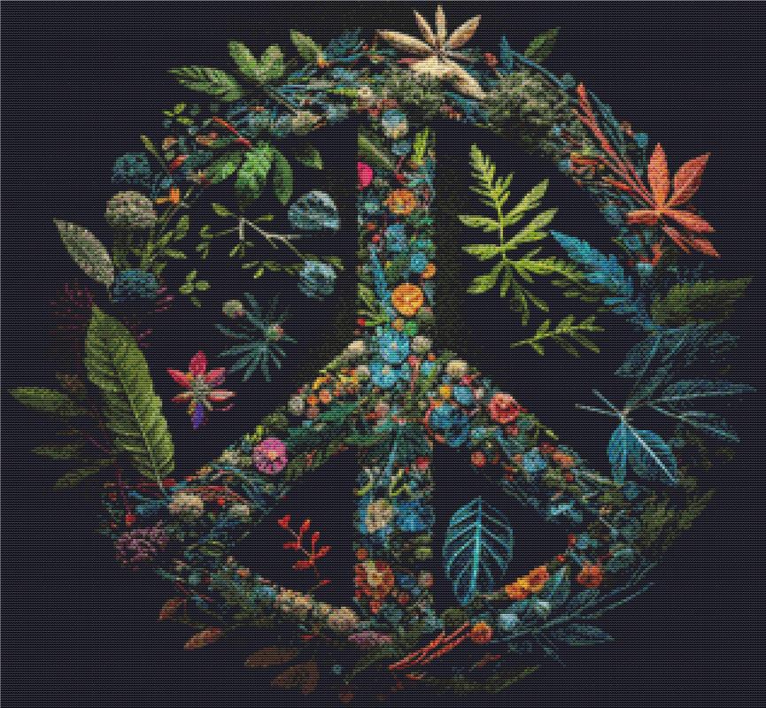 Floral Peace Symbol - X Squared Cross Stitch