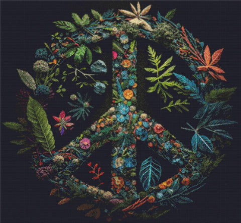 Floral Peace Symbol - X Squared Cross Stitch