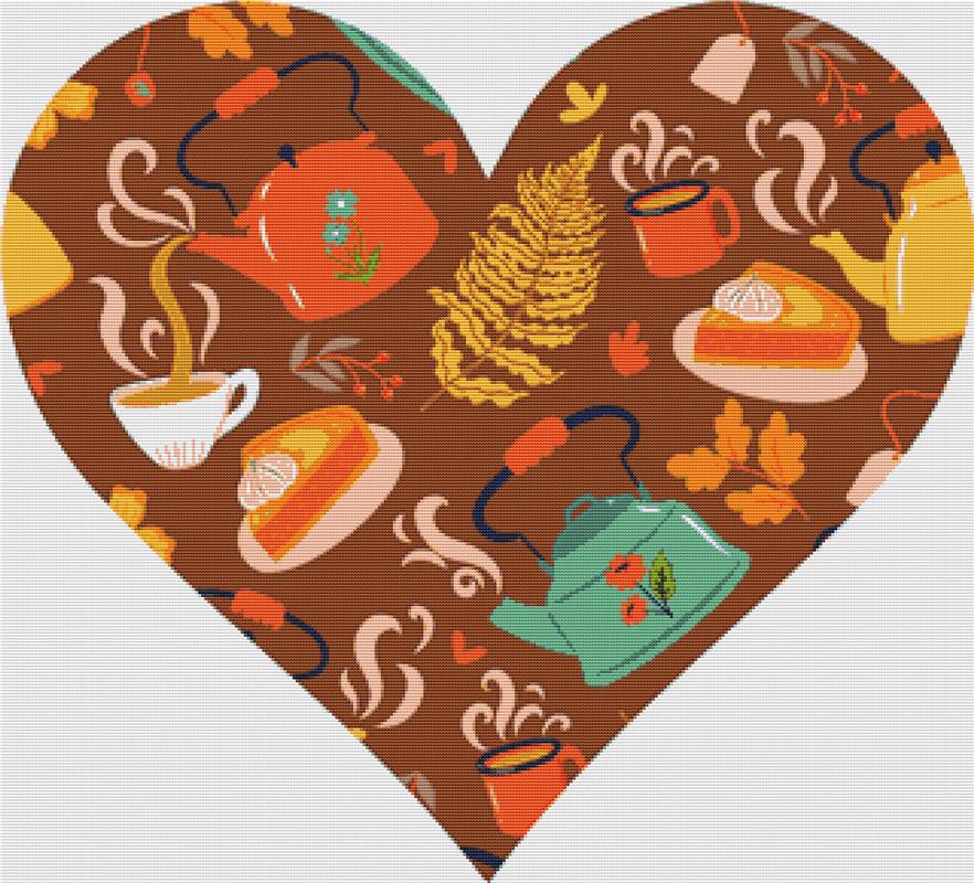 Autumn Tea Heart - X Squared Cross Stitch