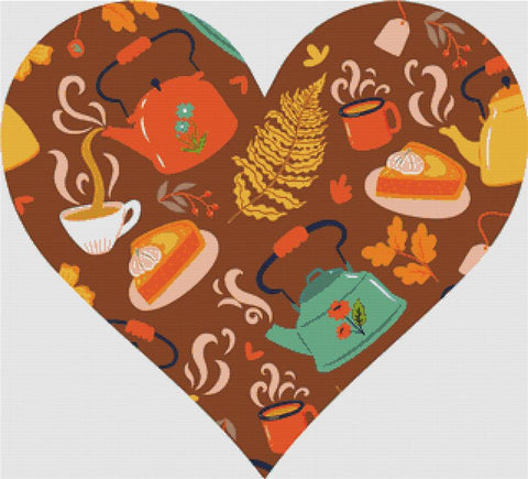Autumn Tea Heart - X Squared Cross Stitch