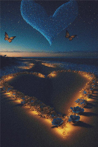 Blue Heart On The Beach - X Squared Cross Stitch