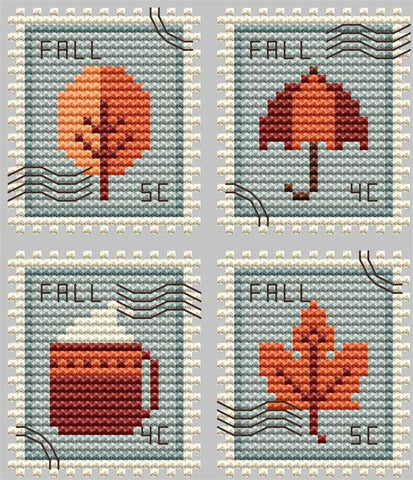 Fall Postage Stamps - Cute Embroidery by Kate