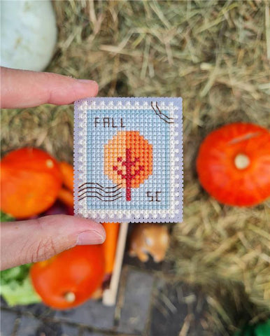 Fall Tree Postage Stamp - Cute Embroidery by Kate