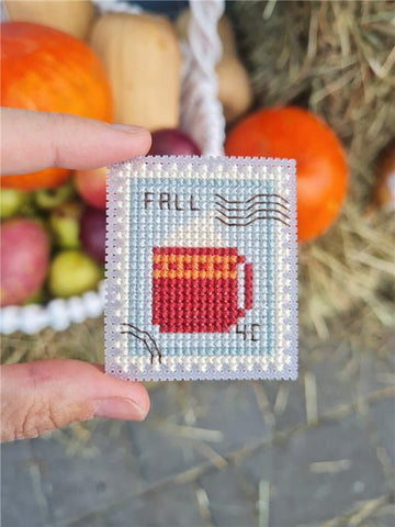 Fall Mug Postage Stamp - Cute Embroidery by Kate