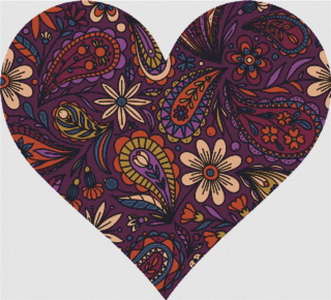 Purple Paisley Heart - X Squared Cross Stitch