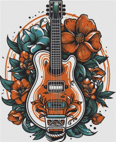 Guitar And Flowers - X Squared Cross Stitch