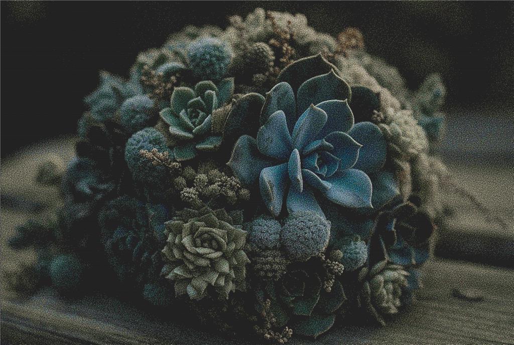 Blue Succulent Bouquet - X Squared Cross Stitch