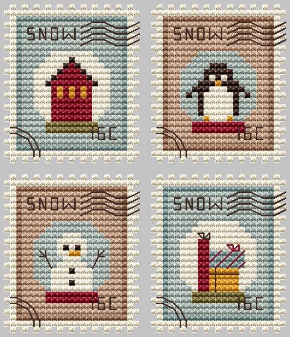 Snow Globe Postage Stamps - Cute Embroidery by Kate