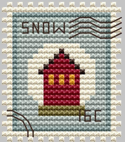 Snow Globe House Postage Stamp - Cute Embroidery by Kate