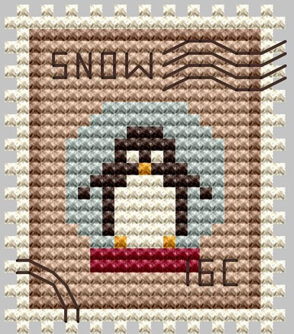 Snow Globe Penguin Postage Stamp - Cute Embroidery by Kate