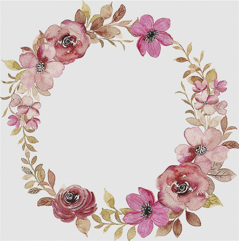 Burgundy And Rose Floral Wreath - X Squared Cross Stitch