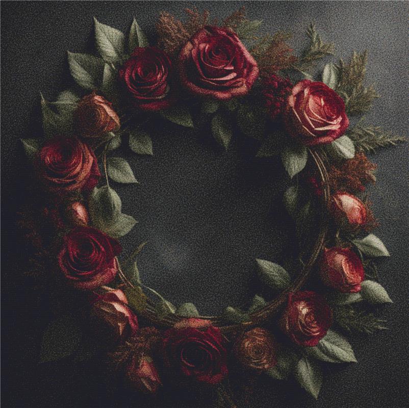 Burgundy Rose Wreath - X Squared Cross Stitch