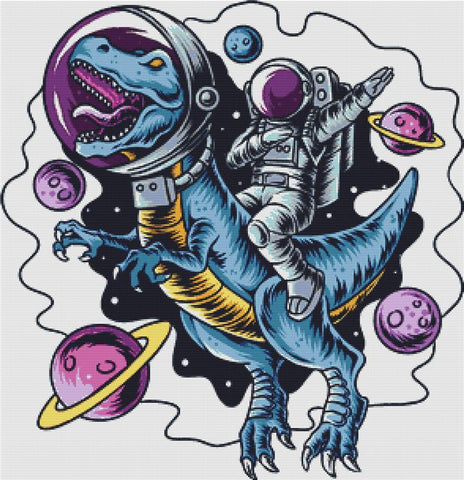 Astronaut Riding A T-Rex - X Squared Cross Stitch