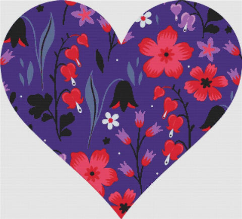 Red And Violet Floral Heart - X Squared Cross Stitch