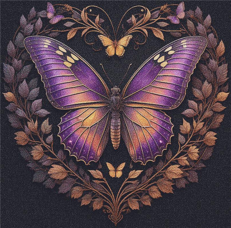Mystical Purple Butterfly Heart - X Squared Cross Stitch