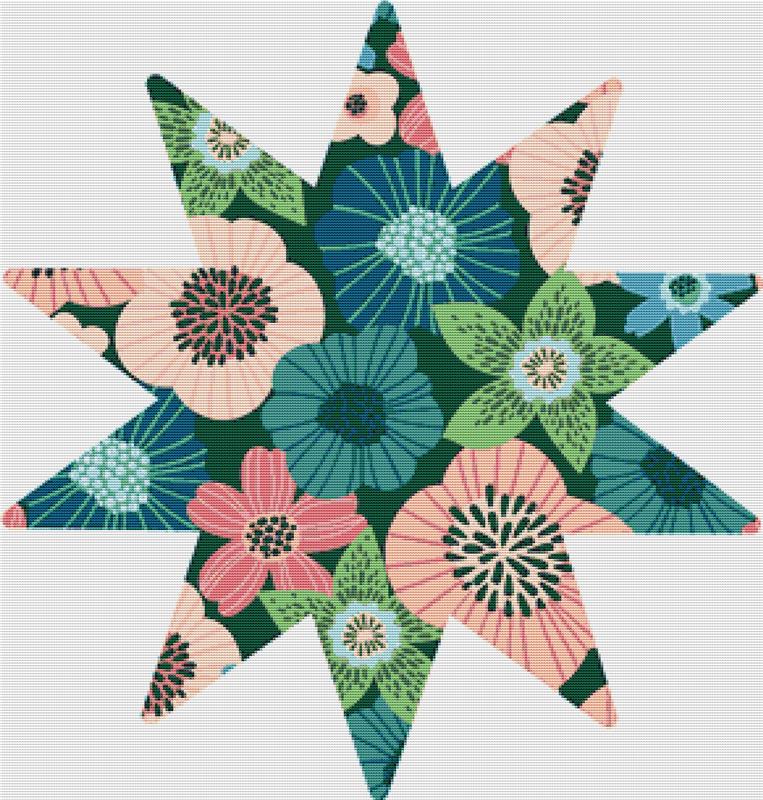 Beautiful Floral Star - X Squared Cross Stitch