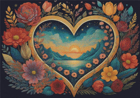 Floral Heart Vignette - X Squared Cross Stitch