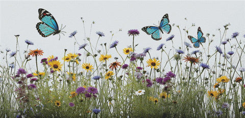 Blue Butterflies And Flowers - X Squared Cross Stitch