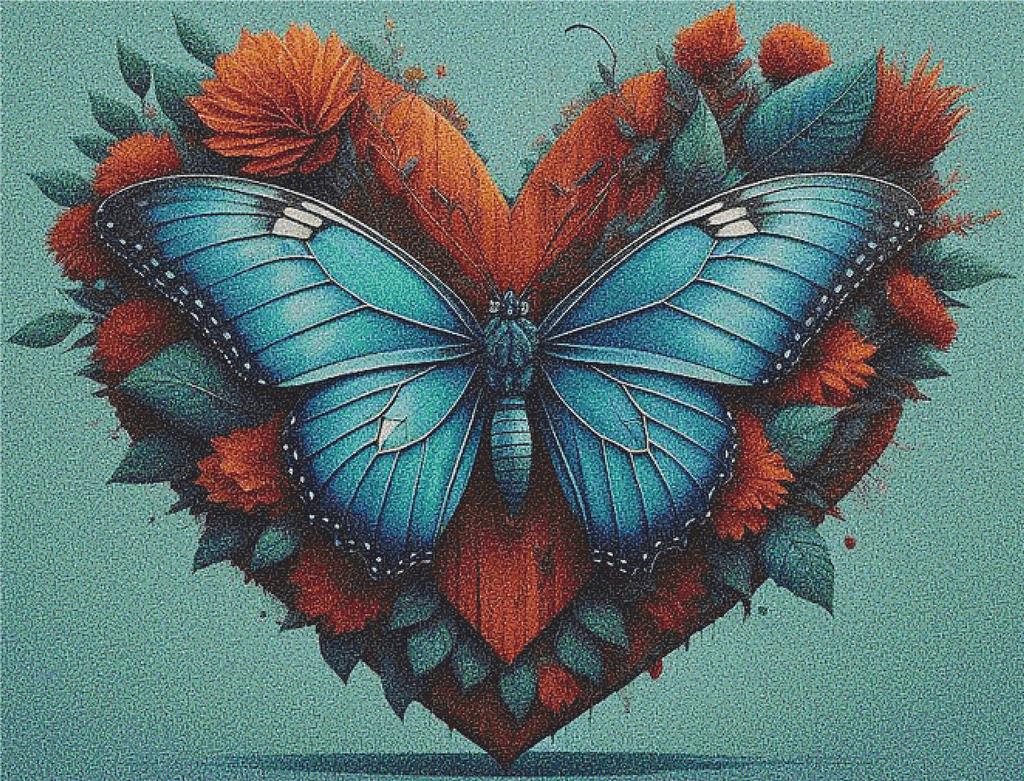 Blue And Orange Butterfly Heart - X Squared Cross Stitch
