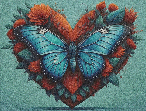 Blue And Orange Butterfly Heart - X Squared Cross Stitch