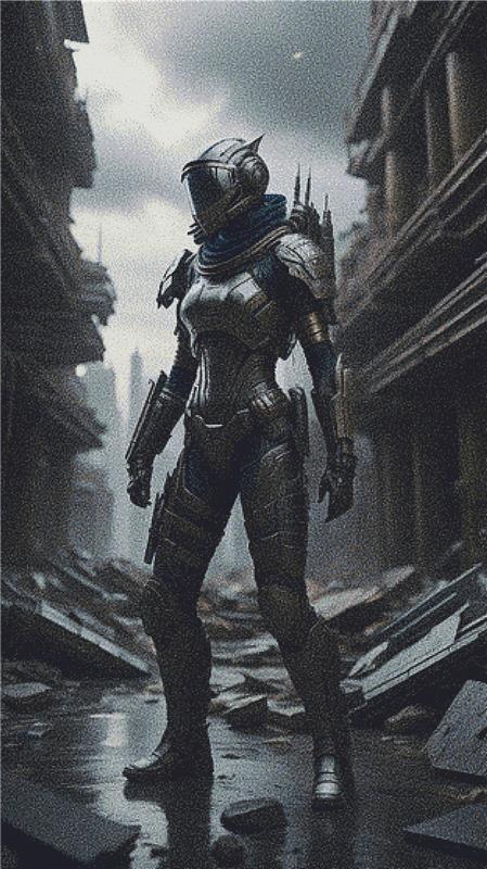 Figure In Sci-Fi Battle Armour - X Squared Cross Stitch