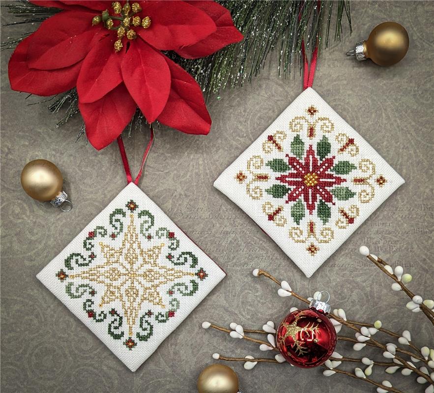 Poinsettia And Christmas Star Ornaments - Keb Studio Creations