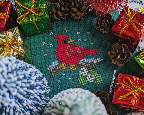 Christmas Cardinal Christmas Ornament - StitchSprout Cross Stitch