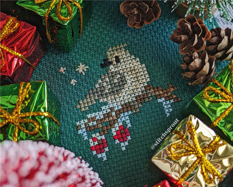 Tufted Titmouse Christmas Ornament - StitchSprout Cross Stitch