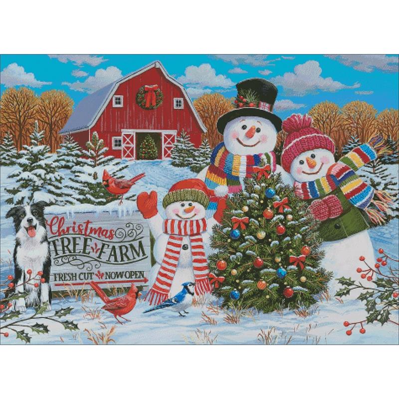 Tree Farm With Snow Family Greeters - Charting Creations