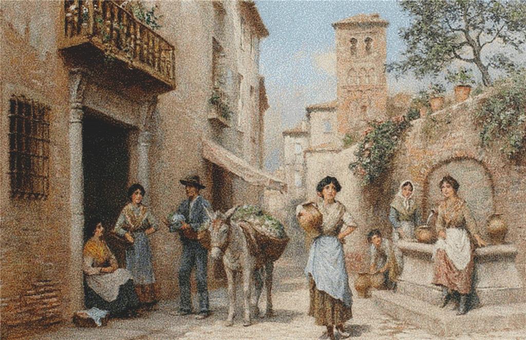 Figures By An Italian Fountain - X Squared Cross Stitch