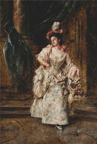 Lady With Basket Of Flowers - X Squared Cross Stitch