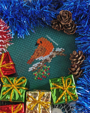 Red Robin Christmas Ornament - StitchSprout Cross Stitch