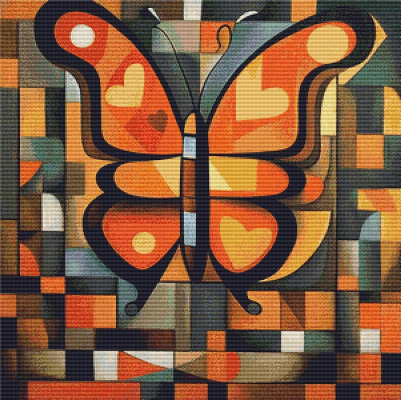 Cubist Orange Butterfly - X Squared Cross Stitch
