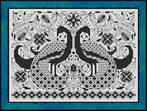 Blackwork Peacocks - Joan Elliott Designs