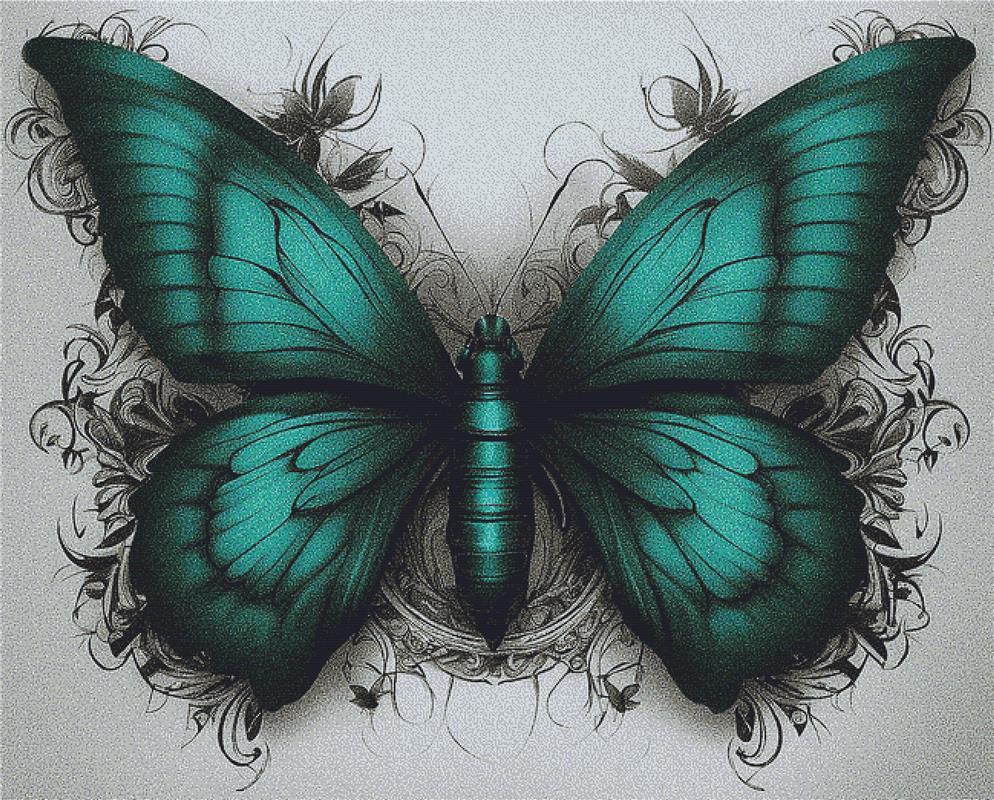 Teal Butterfly Tattoo - X Squared Cross Stitch