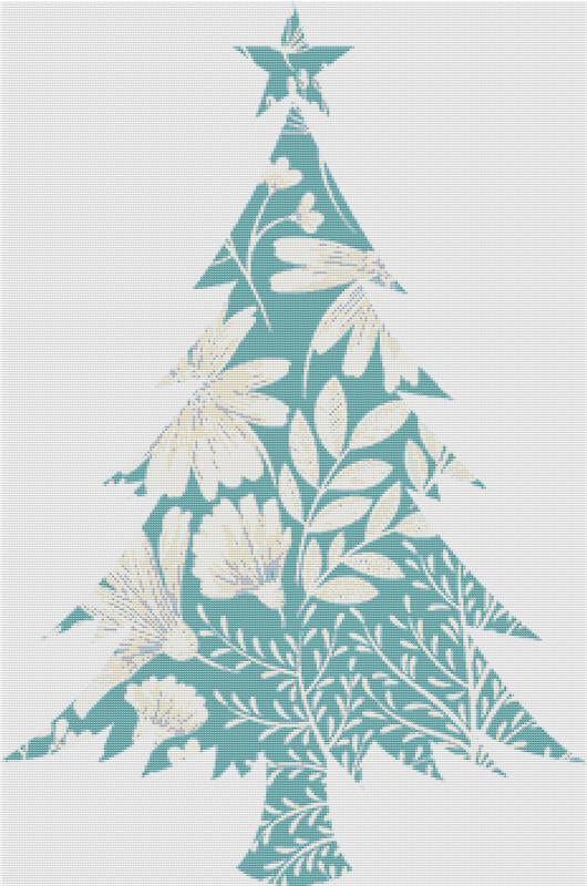 Blue Spring Floral Christmas Tree - X Squared Cross Stitch