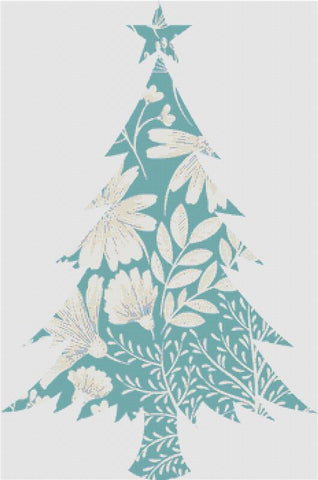 Blue Spring Floral Christmas Tree - X Squared Cross Stitch