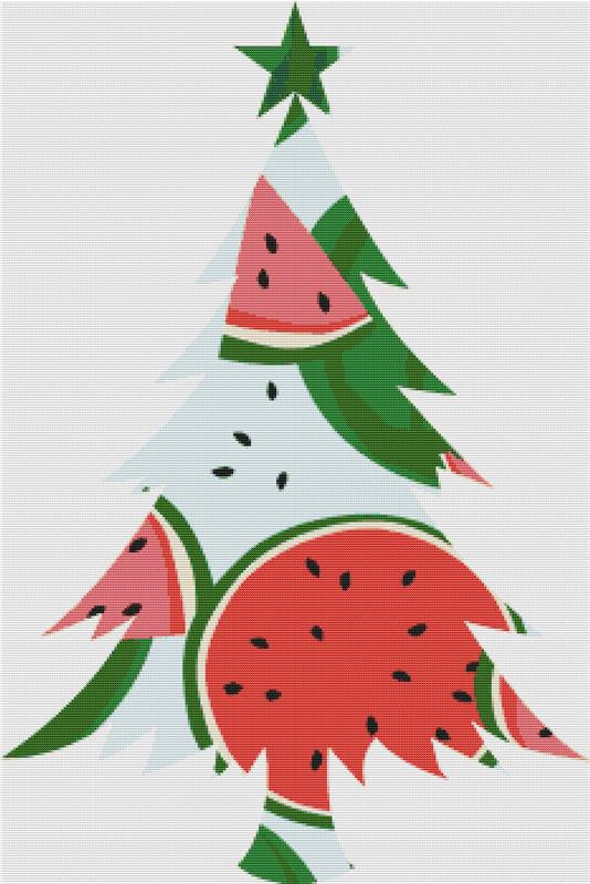 Watermelon Christmas Tree - X Squared Cross Stitch