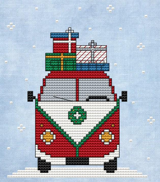 Christmas Bus - Cute Embroidery by Kate