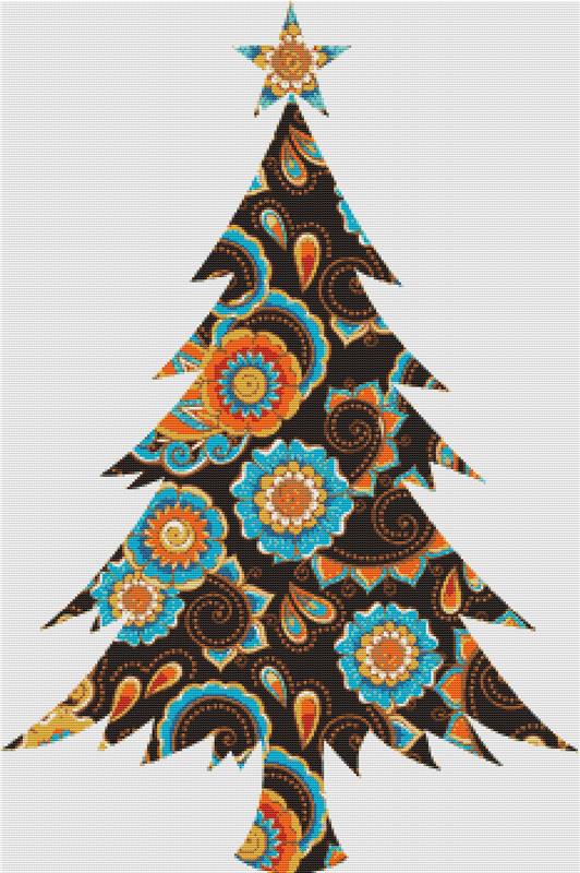 Brown Paisley Christmas Tree - X Squared Cross Stitch